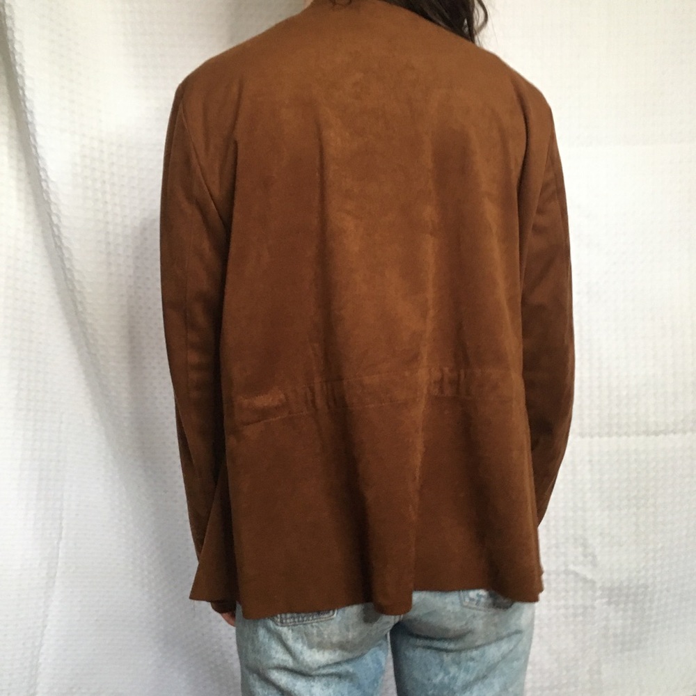 Zara Basic Suede Brown Waterfall Jacket Size Larg… - image 5
